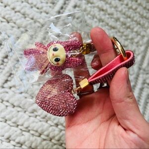 Labubu Sparkling Keychain & Sparkling Heart Keychain Set - Pink